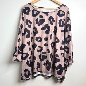Emery Rose 2XL Leopard Print 3/4 Sleeve Top Blouse Oversized Tunic CHIC SOUL